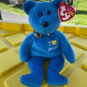 I love Louisiana Ty Beanie Babies Blue Bear with Gold Heart